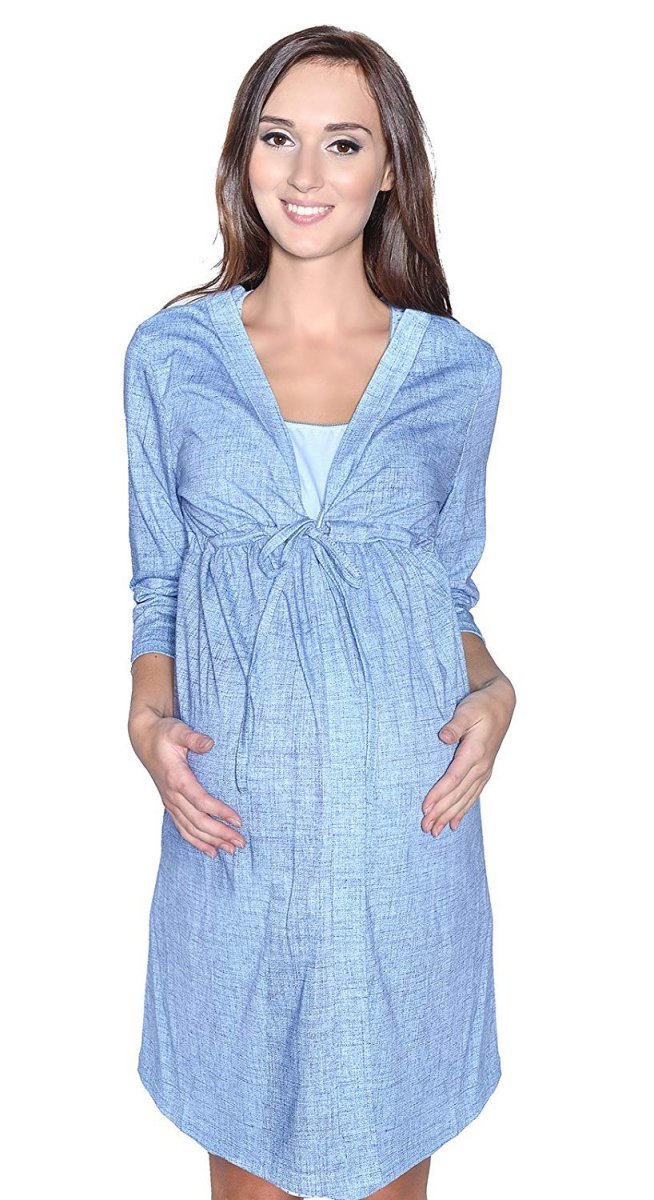 MijaCulture - szlafrok 2 w 1 ciążowy i do karmienia 4026/M42 niebieski