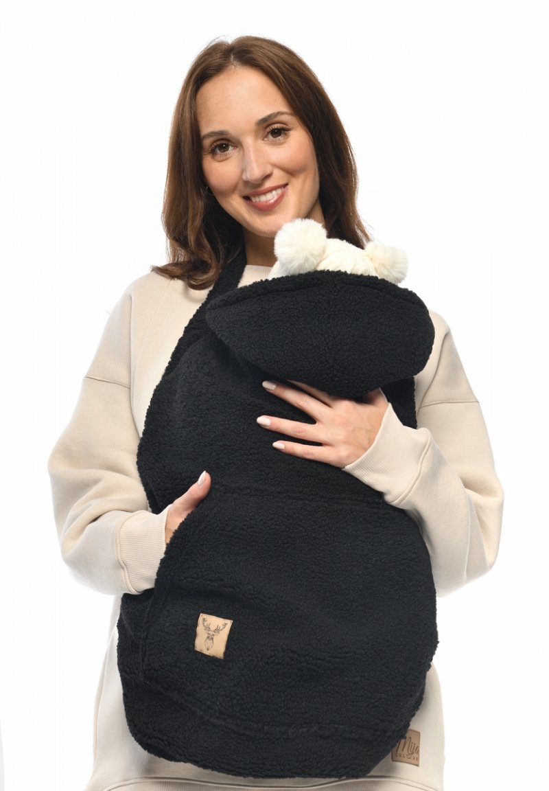 MijaCulture - ciepła osłonka baranek / miś / polar TEDDY uniwersalna do nosidełka, chusty dla niemowląt M025 czarna