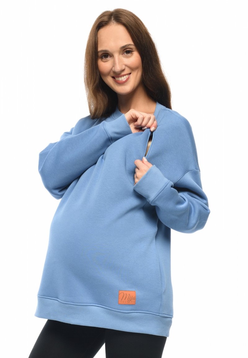 MijaCulture - 3 w 1 oversize bluza ciążowa i do karmienia „Miley ” M020 jasno niebieska
