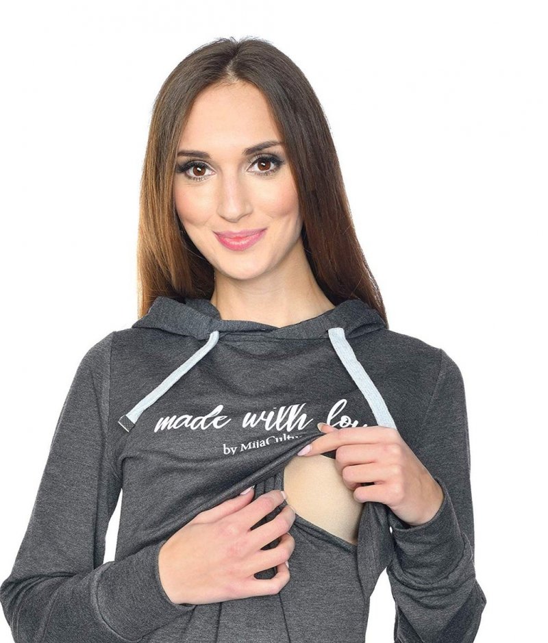 MijaCulture - 3 w 1 bluza ciążowa i do karmienia M68 4110 grafit Made with love