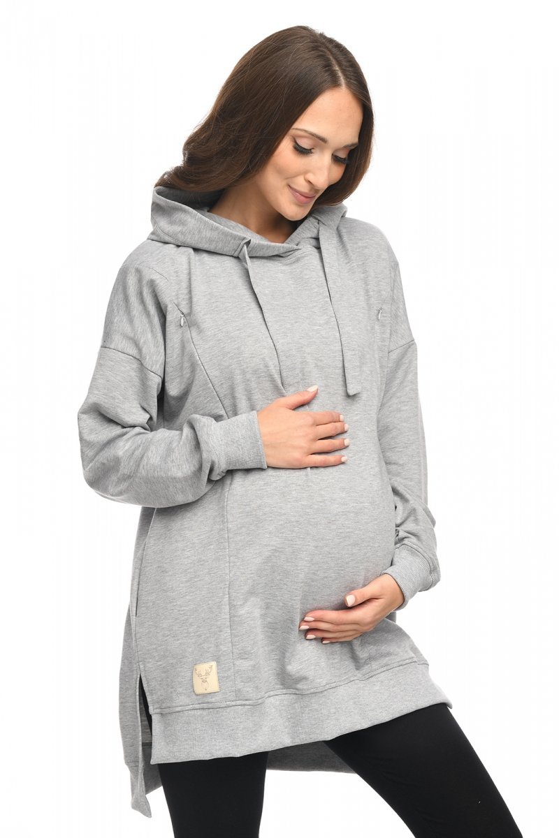 MijaCulture - 3 w 1 długa bluza ciążowa i do karmienia z rozcieciami „Aurelia” M011 melanż