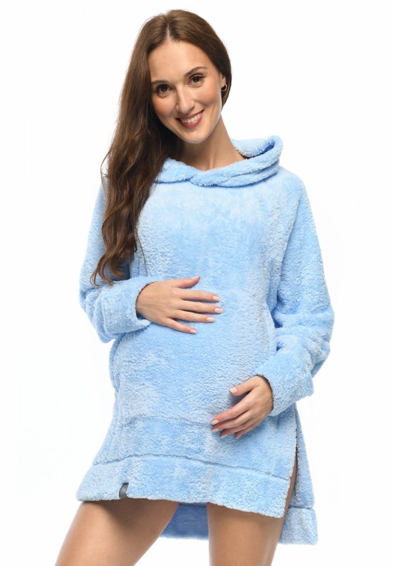 MijaCulture - super miekka przytulna bluza kocobluza ciążowa i do karmienia z kapturem „BEAR” M022 niebieska