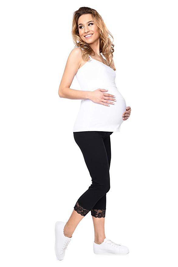 Komfortowe legginsy ciążowe 3/4 z koronką czarne 