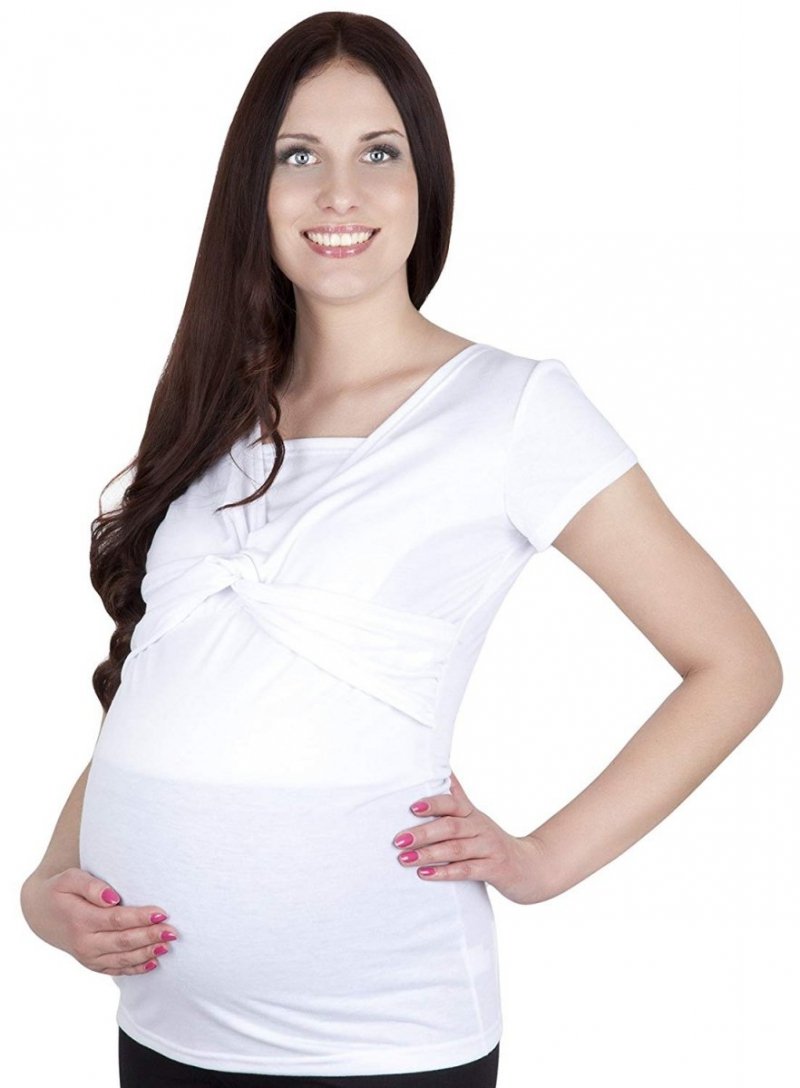 MijaCulture - bluzka z pętelką 2 w 1 ciążowa i do karmienia M18/4003 biały