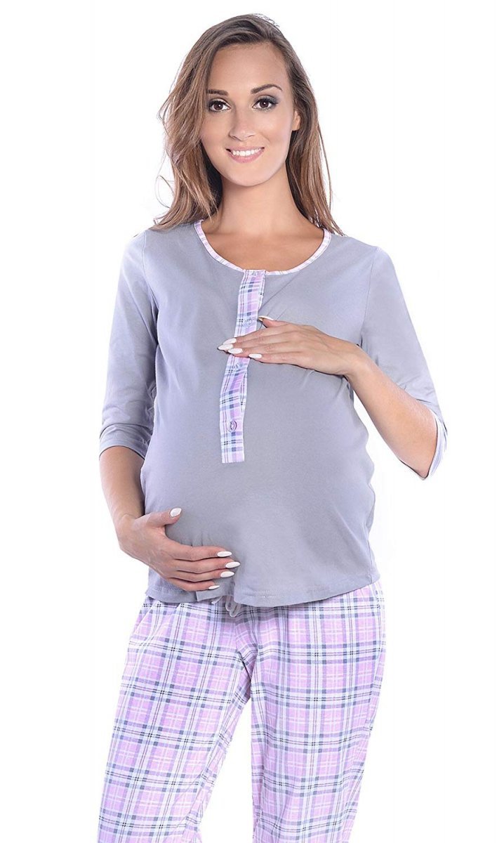 MijaCulture - 3 w 1 piżama ciążowa i do karmienia 4054/M52 szary/jasny róż