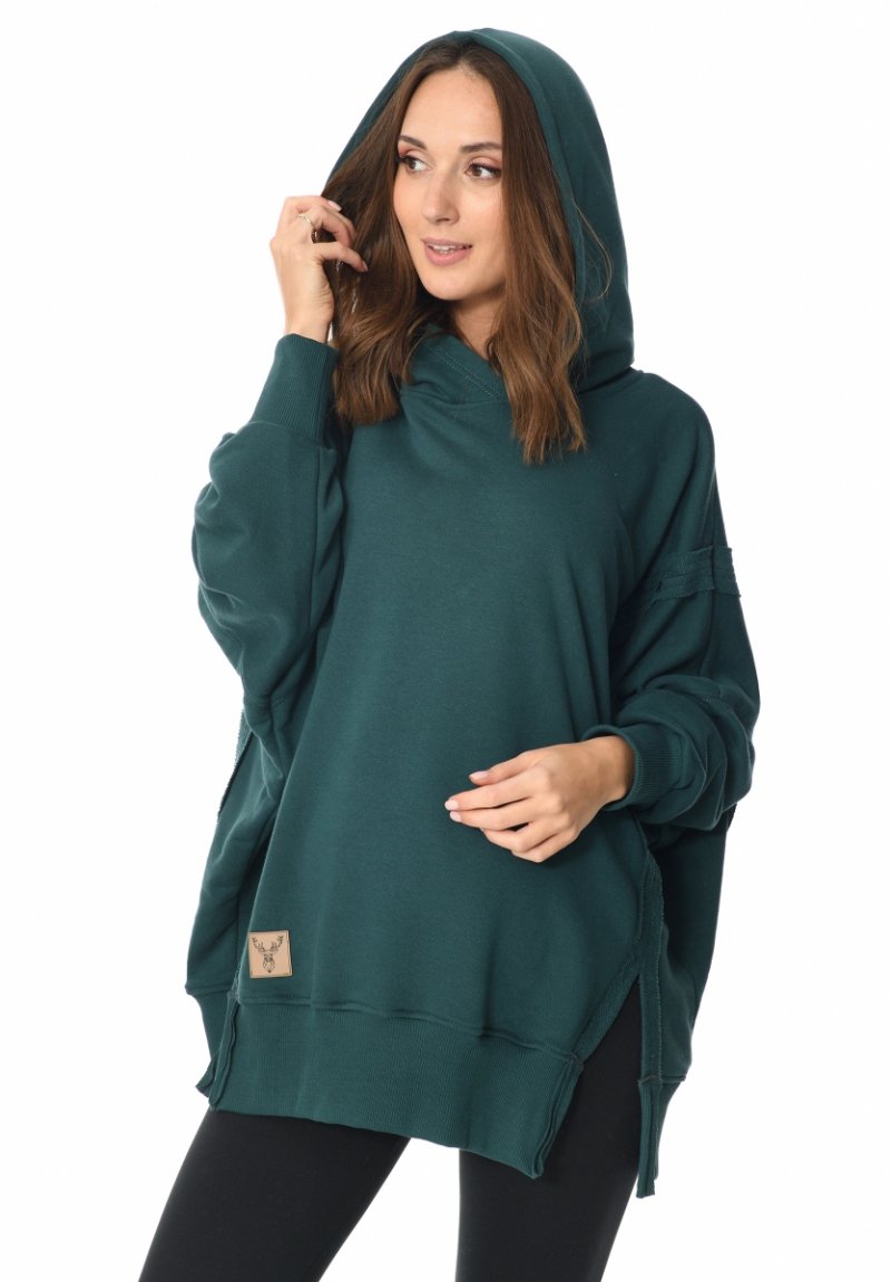 MijaCulture - 3 w 1 bluza Oversize ciążowa i do karmienia z rozcieciami „Victoria” M015 zielona