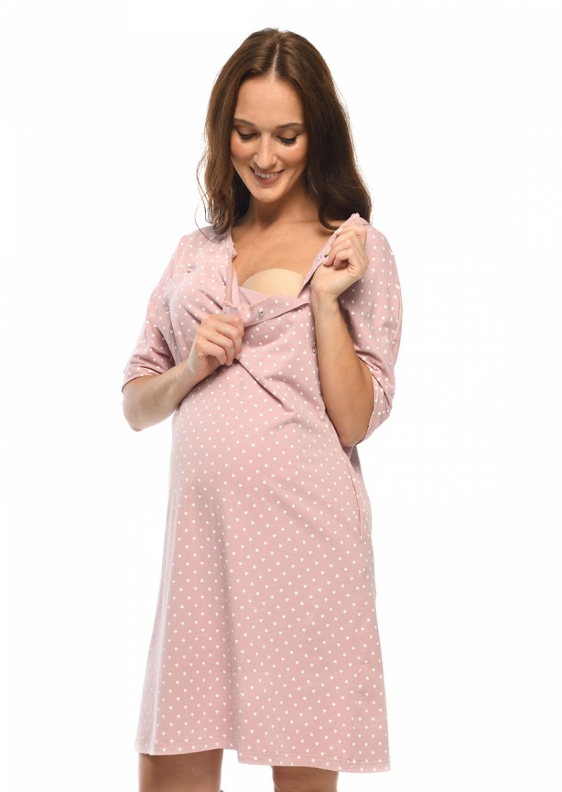 MijaCulture - koszula do porodu 4128  rożowa/serduszka