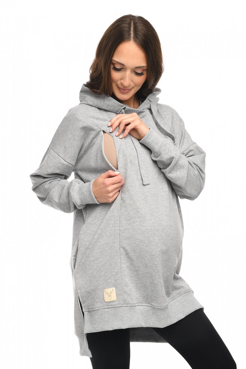 MijaCulture - 3 w 1 długa bluza ciążowa i do karmienia z rozcieciami „Aurelia” M011 melanż
