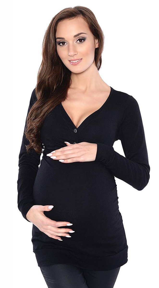 MijaCulture - bluzka 2 w 1 ciążowa i do karmienia długi rękaw M08/3079 czarny