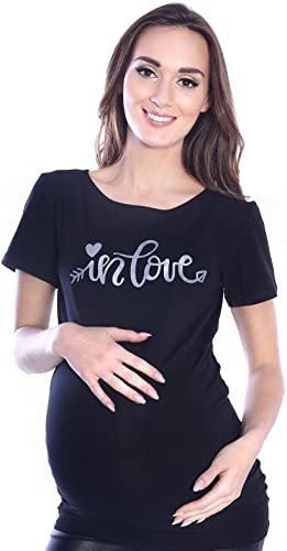 Komfortowy  T-shirt „In Love” dla kobiet w ciąży 9080  czarny