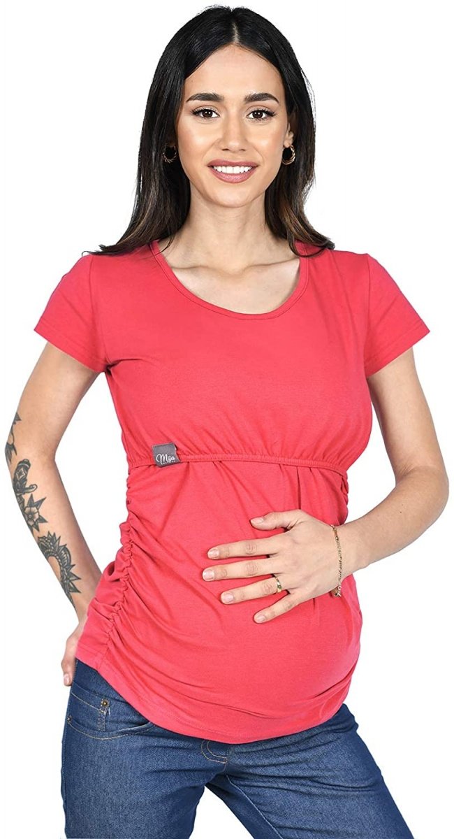 MijaCulture - bluzka 2 w 1 ciążowa i do karmienia krótki rękaw M03/3074 koralowy