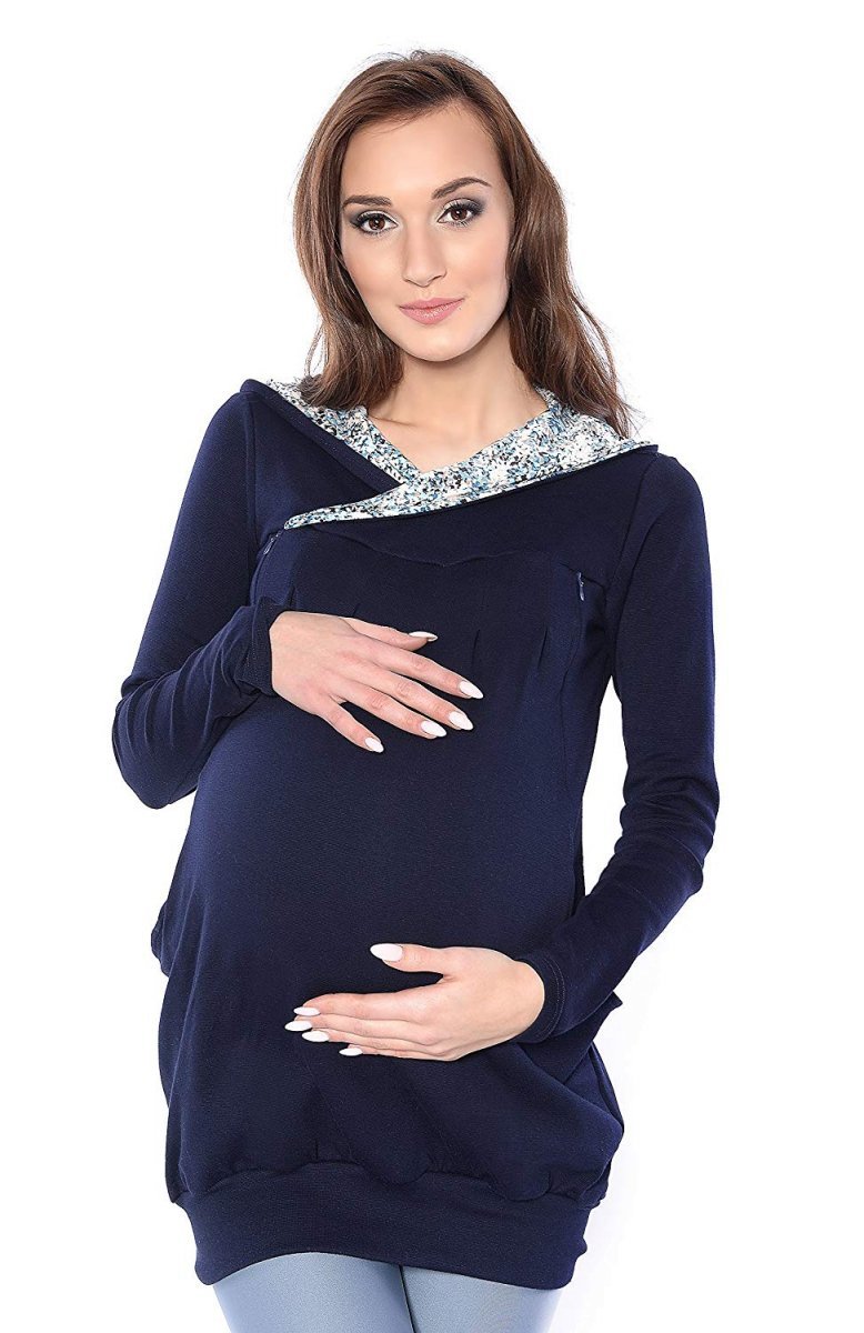 MijaCulture - bluza 3 w 1 ciążowa i do karmienia z kapturem „Mimi” 7102A granat