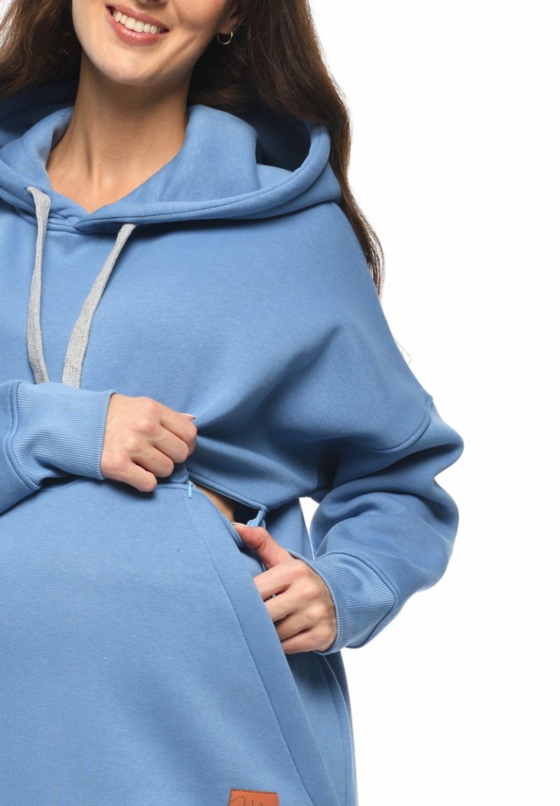 MijaCulture - 3 w 1 ciepła bluza oversize ciążowa i do karmienia z kapturem „Megan ” M0121 Niebieski