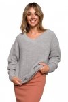 Be Knit BK075 Sweter z dekoltem w serek - szary