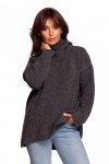 Be Knit BK086 Sweter z golfem i rozcięciem z tyłu - grafitowy