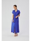 Stylove S364 Sukienka maxi rozpinana z krótkimi rękawami - niebieska
