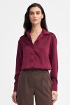 Nife Satynowa koszula body - bordo - K80
