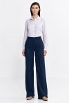 Nife Spodnie bootcut, z krytym guzikiem, prążek - granat - SD103