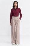 Nife Spodnie z zakładkami, wide leg, prążek - beż - SD105