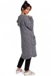 Be Knit BK033 Długi kardigan z warkoczem - szary