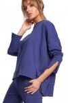 Moe M491 Bluza z rozcięciami na bokach i lampasem - indygo