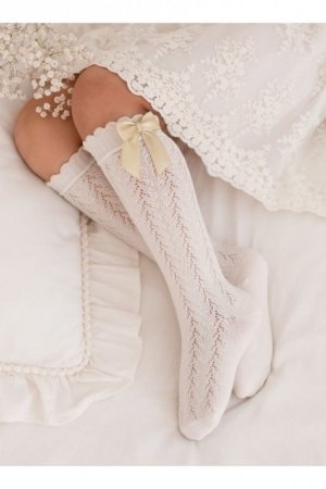 MILENA Podkolanówki dziecięce ażurowe z kokardką 1382