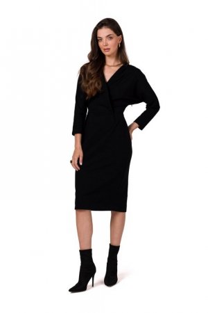 BeWear B271 Sukienka z kopertowym dekoltem - czarna