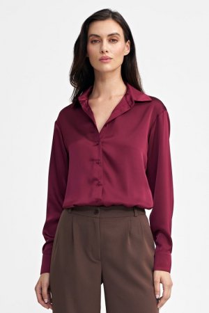 Nife Satynowa koszula body - bordo - K80