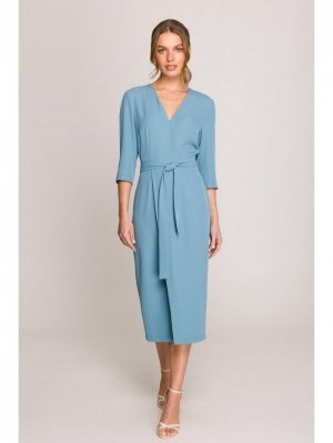 Stylove S396 Sukienka z kopertowym motywem - zimny niebieski