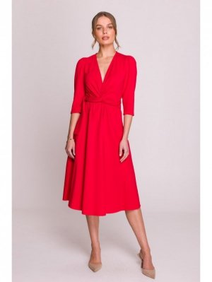 Stylove S404 Sukienka z przeplotem z modalu - czerwona