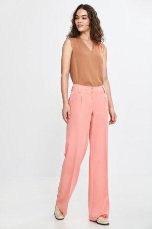 Nife Spodnie wide leg z kantem - łososiowy - SD112