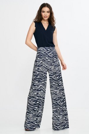 Nife Spodnie palazzo - wzór zebra- granat - SD115