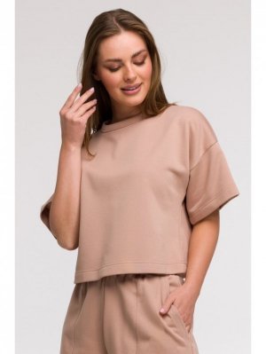 BeWear B294 Bluza oversize z krótkimi rękawami - mokka