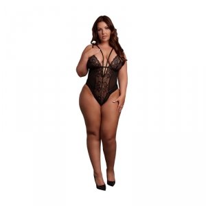 Le Désir Wireless Lace Bodysuit with Adjustable Sliders - Plus Size - Black