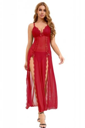 Paris Hollywood Long,sexy red nightgown + thong SM
