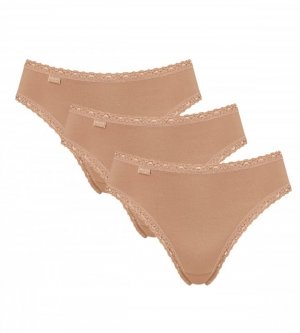 Sloggi Figi Cotton Lace Tai brązowe 3-pak