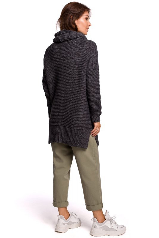 Be Knit BK047 Sweter oversize z golfem - antracytowy