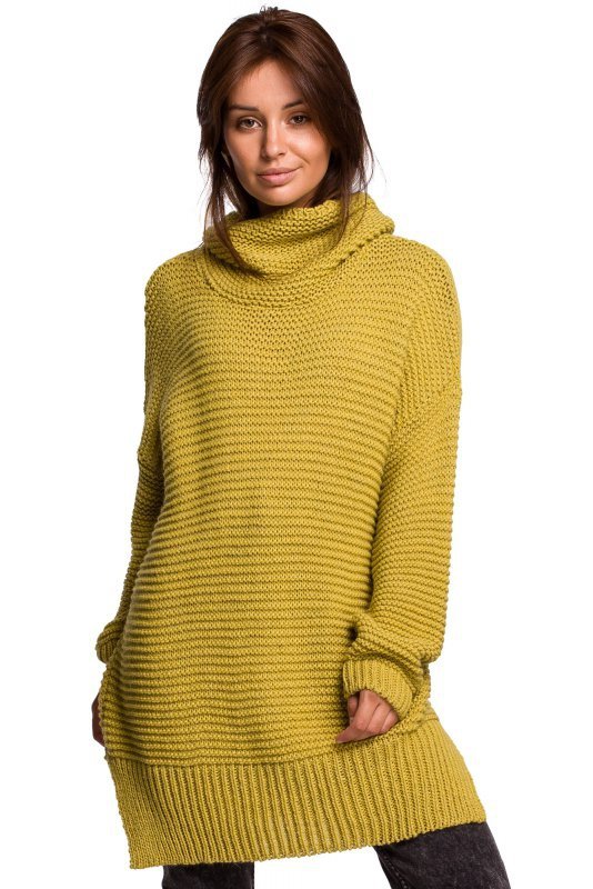 Be Knit BK047 Sweter oversize z golfem - limonkowy