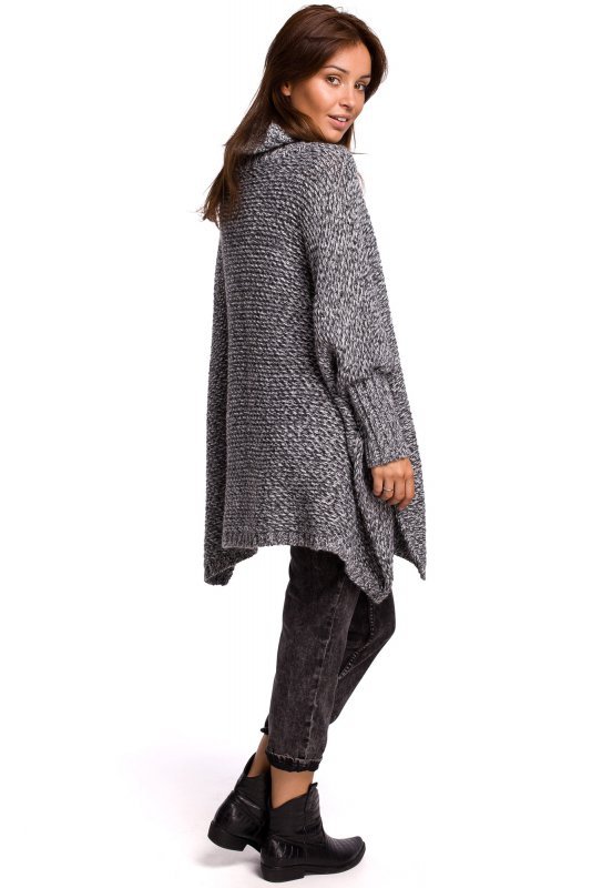 Be Knit BK049 Sweter ponczo z rękawami i golfem - antracytowy