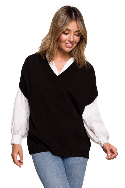 Be Knit BK076 Bezrękawnik z dekoltem w serek - czarny