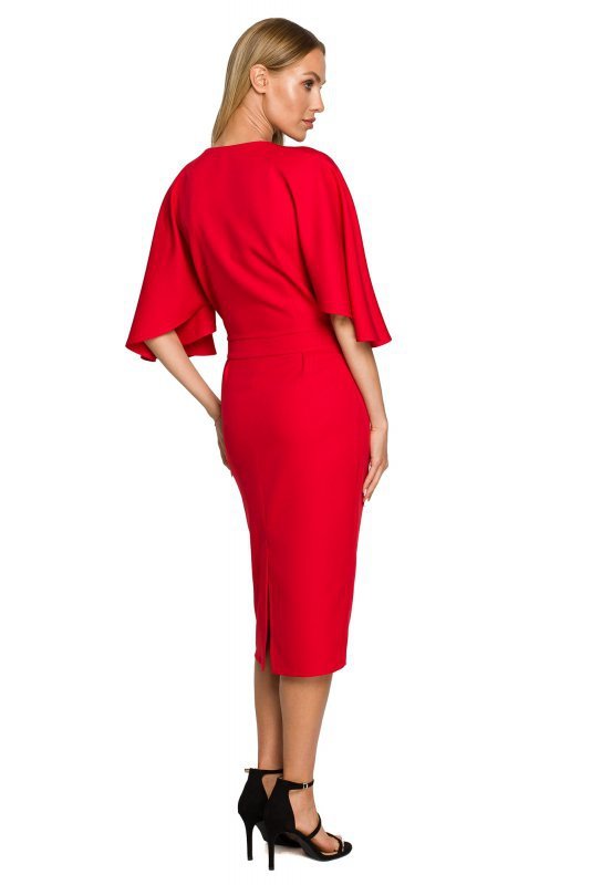 Moe M700 Sukienka ołówkowa z szerokimi rękawami - czerwona