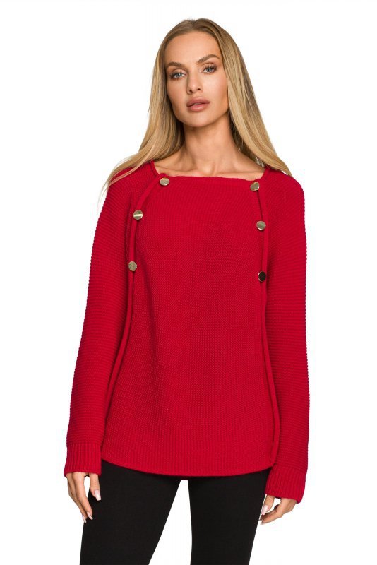 Moe M712 Sweter z ozdobnymi guzikami - malinowy