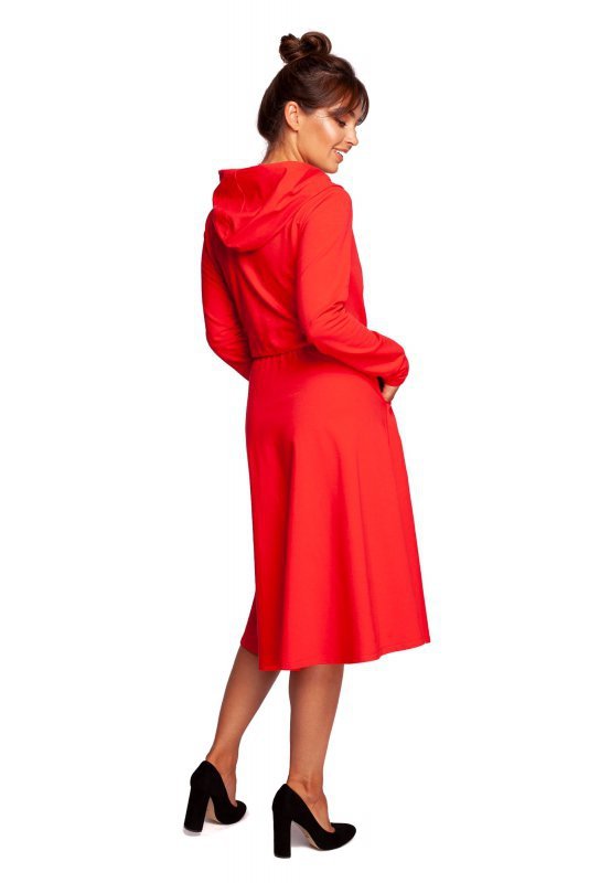 BeWear B245 Sukienka rozkloszowana z kapturem - czerwona