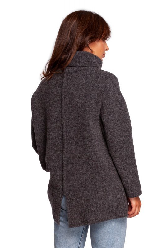 Be Knit BK086 Sweter z golfem i rozcięciem z tyłu - grafitowy