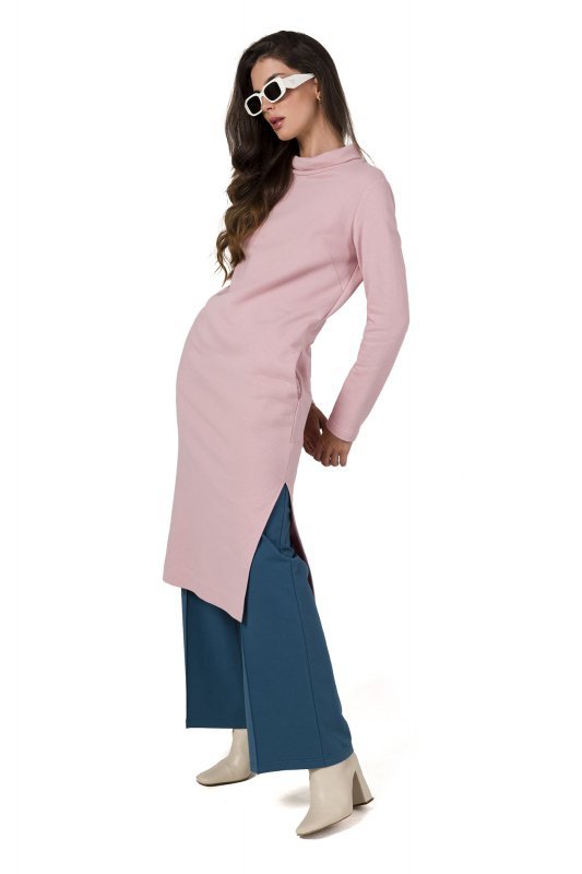 BeWear B274 Sukienka z półgolfem - pudrowa
