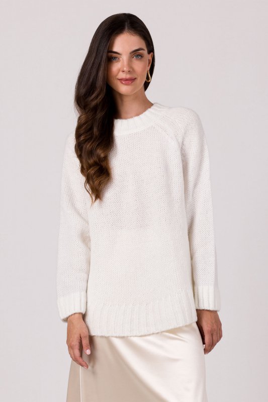 Be Knit BK105 Sweter z nietoperzowymi rękawami - biały