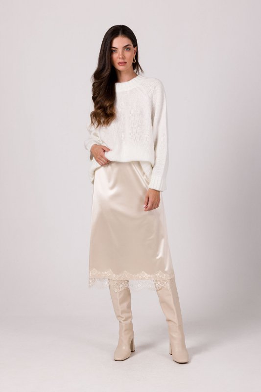 Be Knit BK105 Sweter z nietoperzowymi rękawami - biały