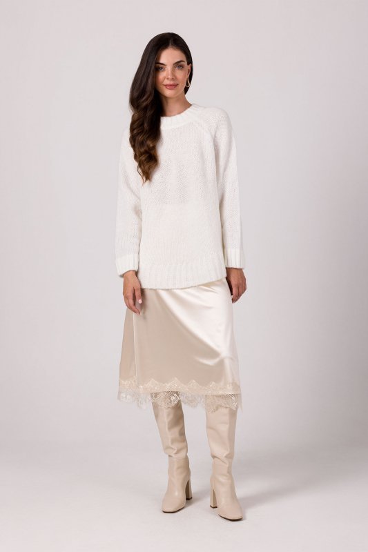 Be Knit BK105 Sweter z nietoperzowymi rękawami - biały