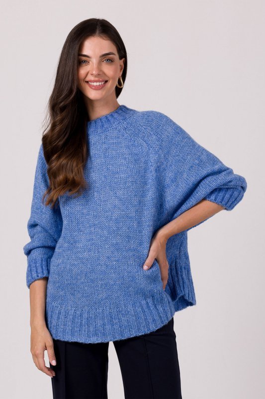 Be Knit BK105 Sweter z nietoperzowymi rękawami - lazurowy