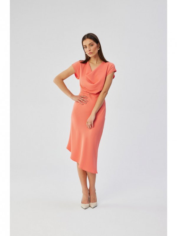 Stylove S362 Sukienka asymetryczna z dekoltem typu woda - pomarańczowa